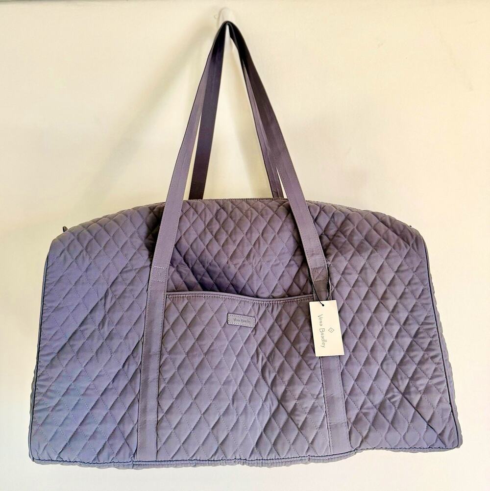 Vera Bradley Large Duffel Carbon Gray NWT Quilted Travel Weekender Bag 14527